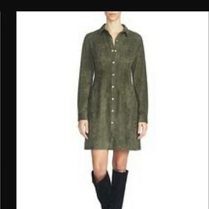 1 State Shirt Dress NWT 4 Olive Army Green Cabin Fever Faux Suede Snap Western